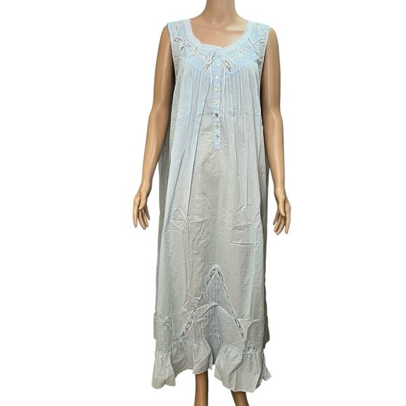 Eileen West Cotton Maxi Nightgown XL Blue Coquette Cottagecore Ruffle Prairie - Picture 1 of 9